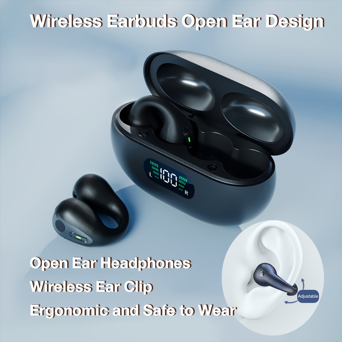 Auriculares de conducción ósea con clip de oreja Bluetooth 5.3, sin dolor,  inalámbrico, con clip de oreja abierta, impermeables, mini auriculares