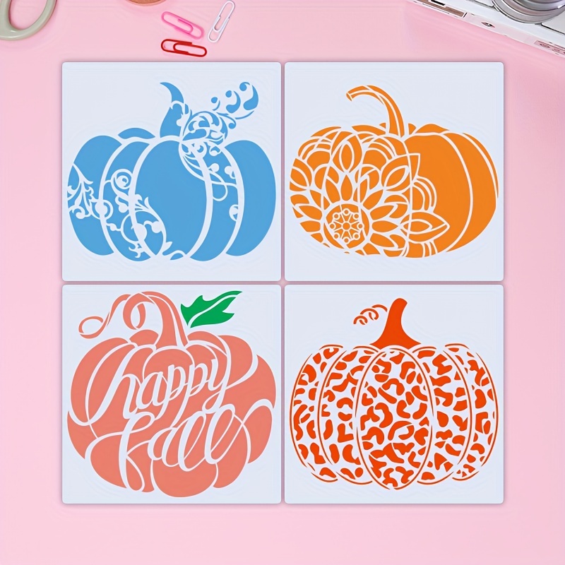 4pcs 12 Inch Pumpkin Theme Stencils. Reusable, Washable DIY Painting  Stencils. Material: PET. Color: Milky White. Can Be Used For Painting,  Wooden Boa