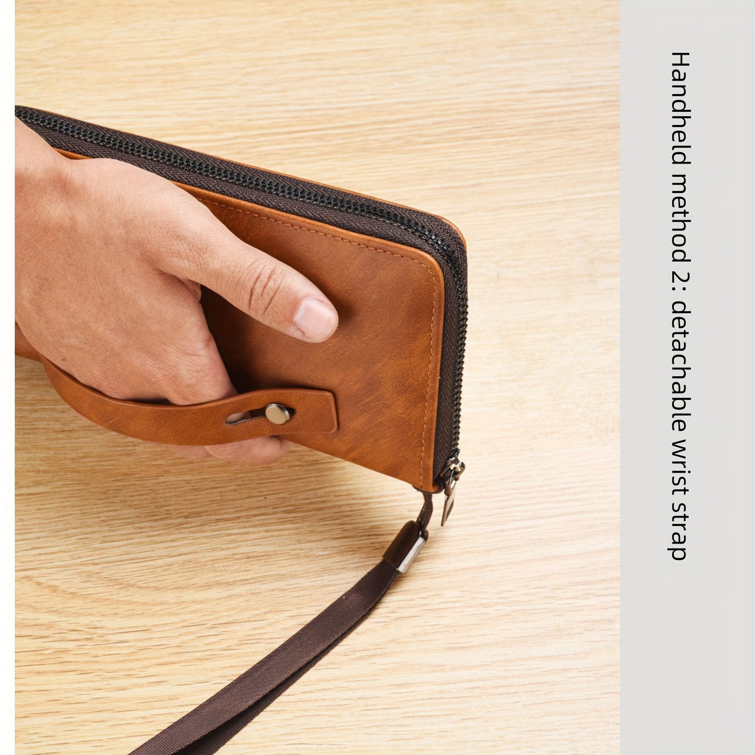 Men Wallet Clutch Bag Strap Leather Standard Removable Credit Card Holder  Pouch