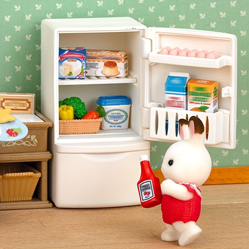 Mini Refrigerator Toy for Kids, Miniature Dollhouse Refrigerator Toy Set  with Grocery Food,Decorative Doll House Pretend Food Set for Kitchen  Ornament