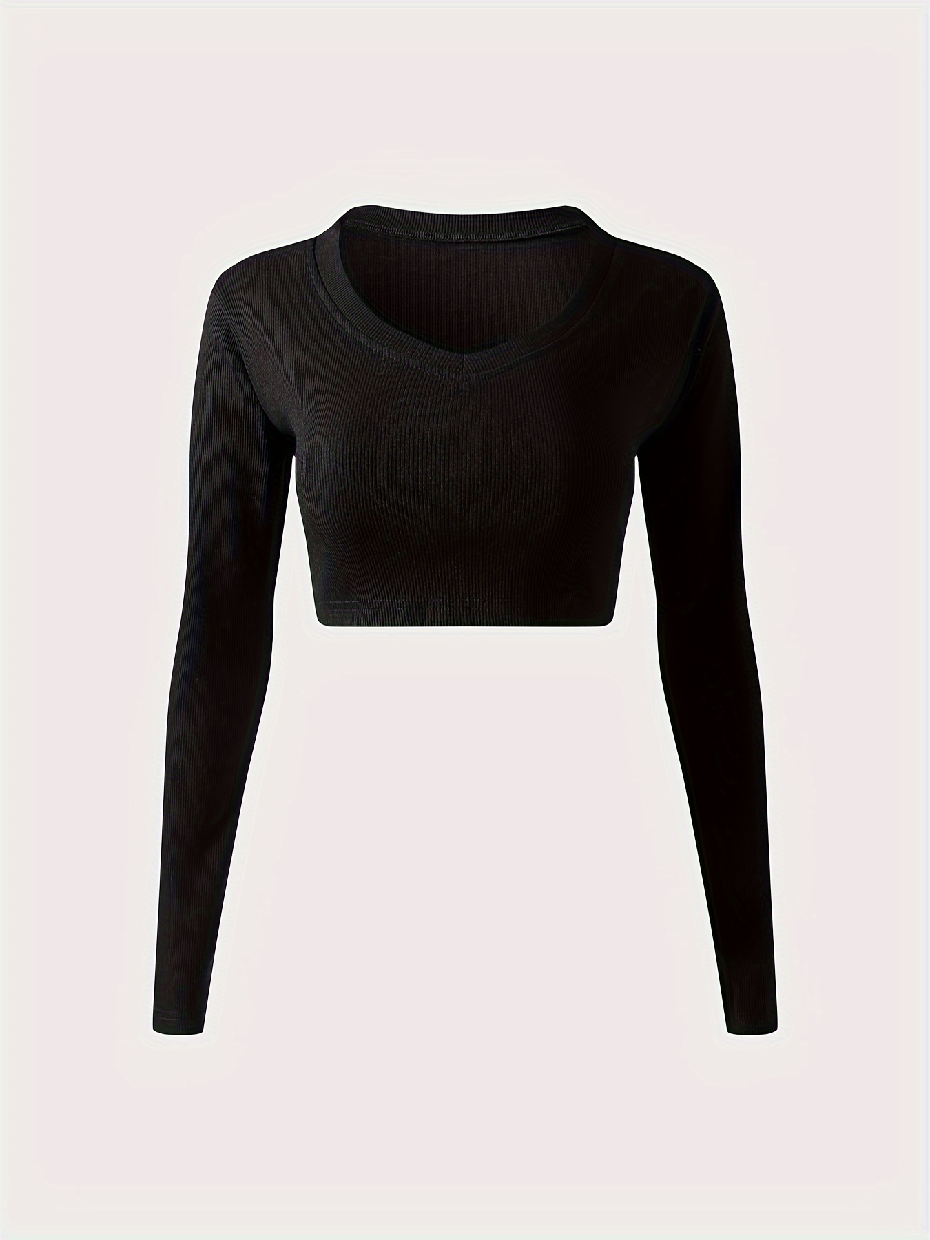 Long Sleeve Crop T-Shirt, Sexy Solid Casual Top, Women's Clothing