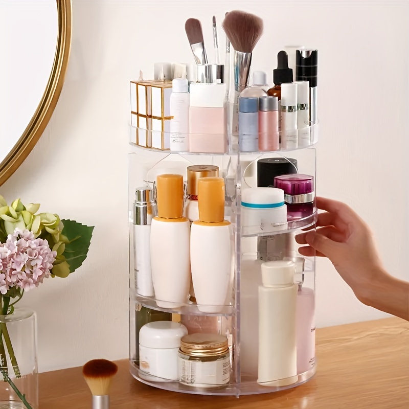 Organizador de maquillaje redondo y cuadrado para mujer, caja de  almacenamiento de cosméticos giratoria de 360 grados, estante de tocador