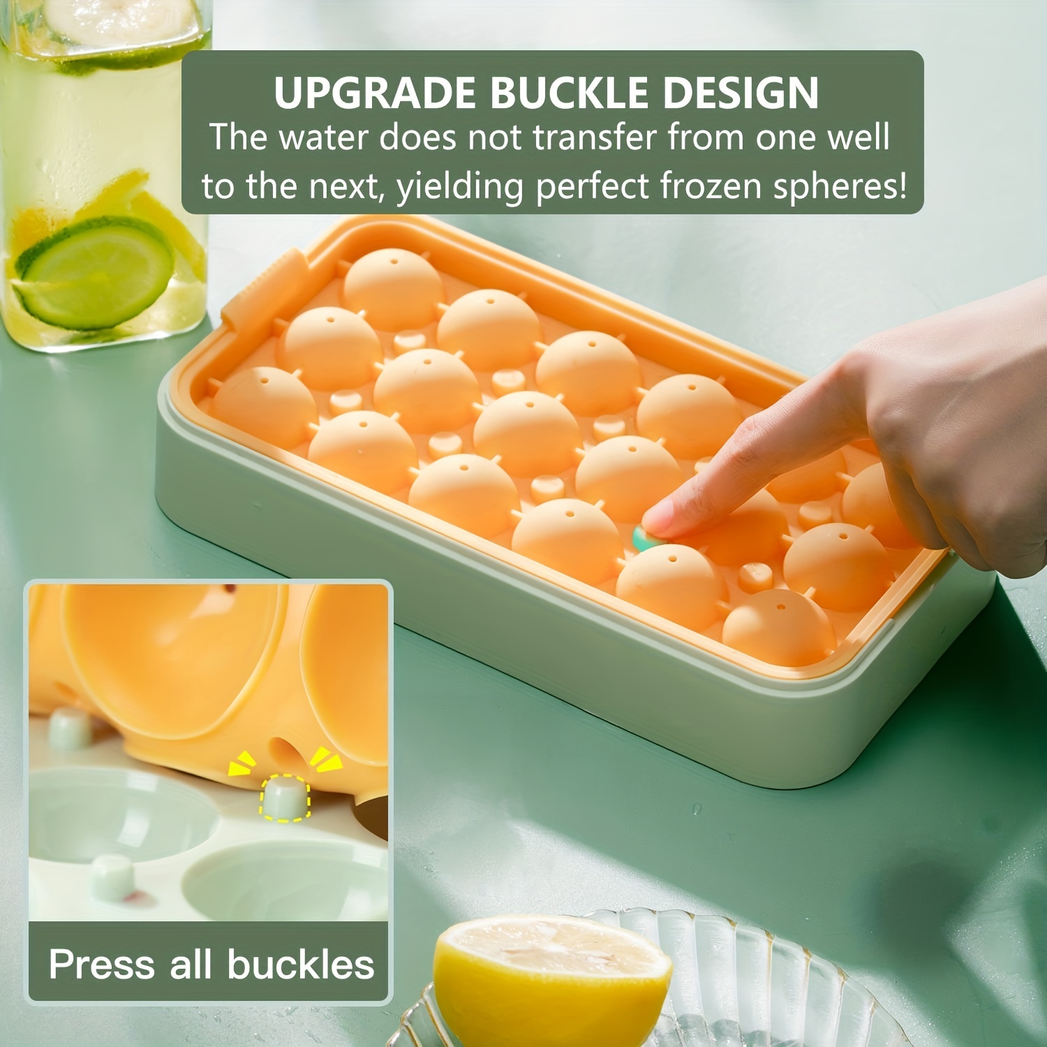 Silicone Ice Cube Trays, Locked Buckle Design Ice Trays for Freezer, Round  Ice Cube Trays with Lid and Bin,Easy Release Circle Ice Cube Tray BPA Free