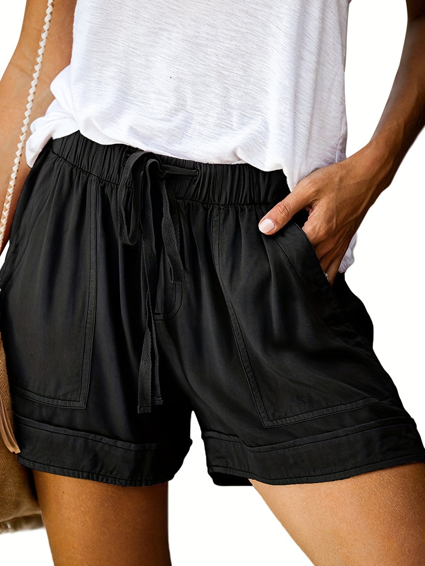 Damen Sommer Solide Shorts Damen Elastische Taille Freizeit Sport Kurze  Hotpants