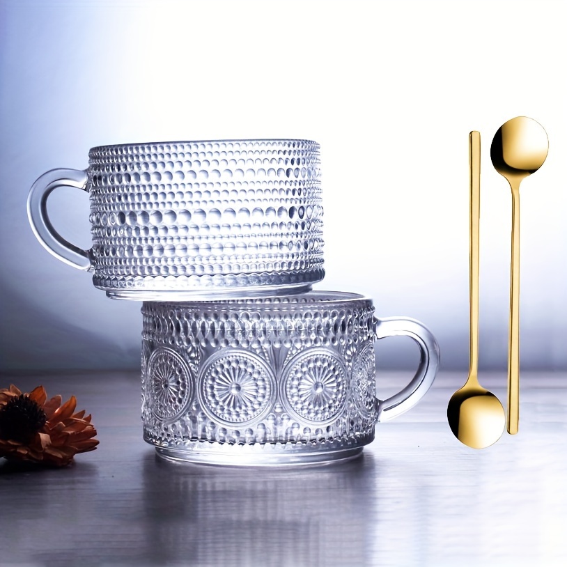 Glass Cups With Straws Glass Coffee Cup Ribbed Glassware - Temu