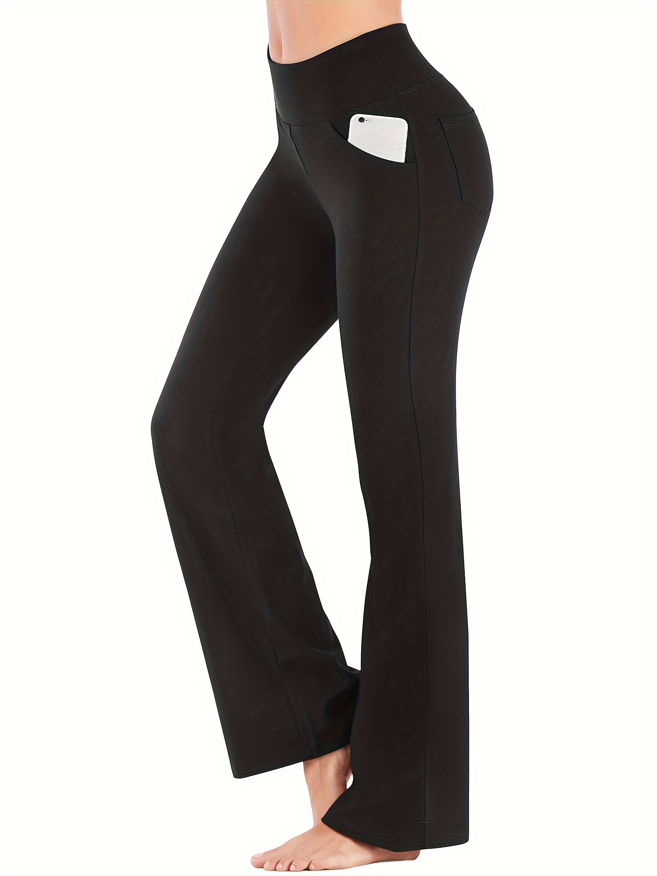 1pc Comfortable Women's Black Yoga Pants With Flared Hem