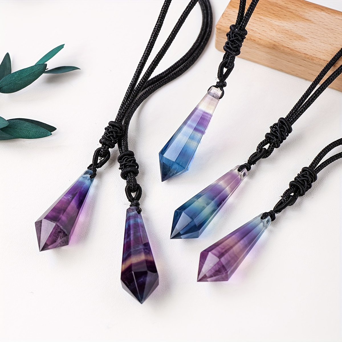 Women's Natural Rainbow Fluorite Crystal Pendant Necklace