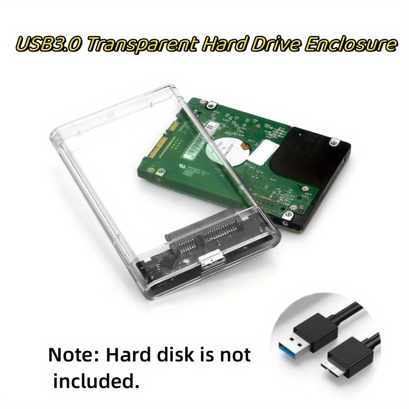 

1pc Usb 3.0 External Hard Drive Enclosure With Cable 2.5inch Sata To Usb3.0 Uasp Clear Portable Hard Drive Case With 5gbps Transfer Speed Hdd Tool-free Transparent Mobile External Housing Harddisk Box