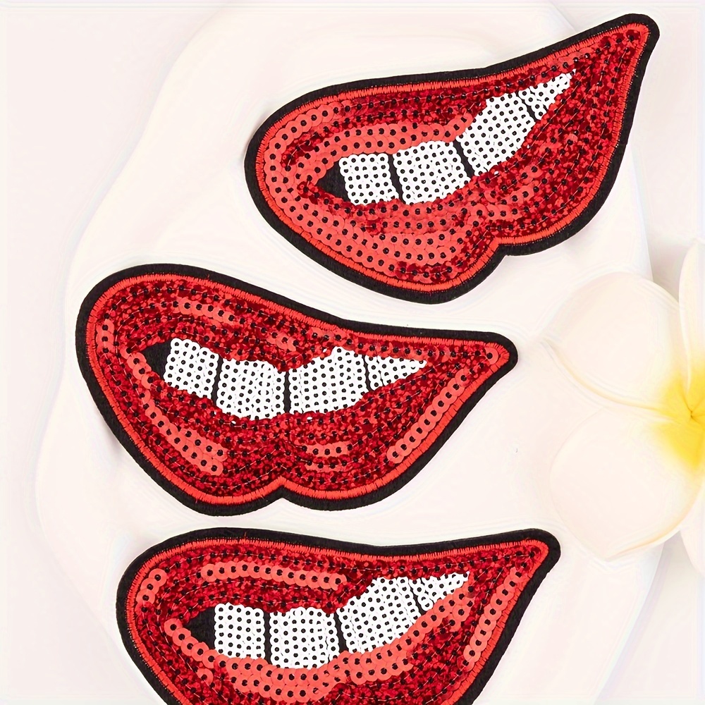 Large Lips Patches Iron Patches Sew Clothing Glitter Sequin - Temu