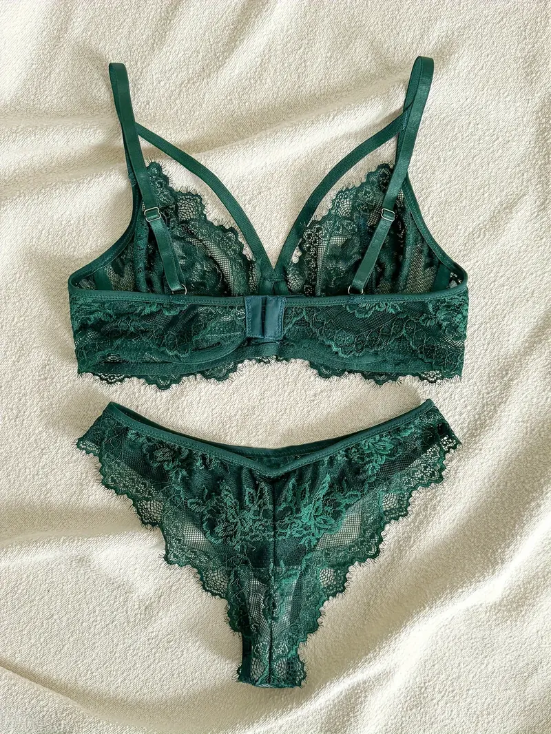 Plain Green Semi Sheer Lace Bra Panty Underwire Elegant - Temu United  Kingdom