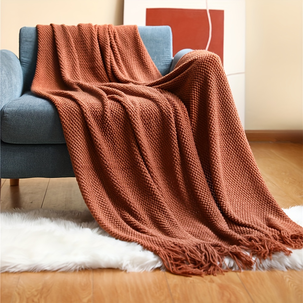 1pc knitted throw blanket with tassels bubble textured lightweight throw blanket for couch bed sofa home decor 2