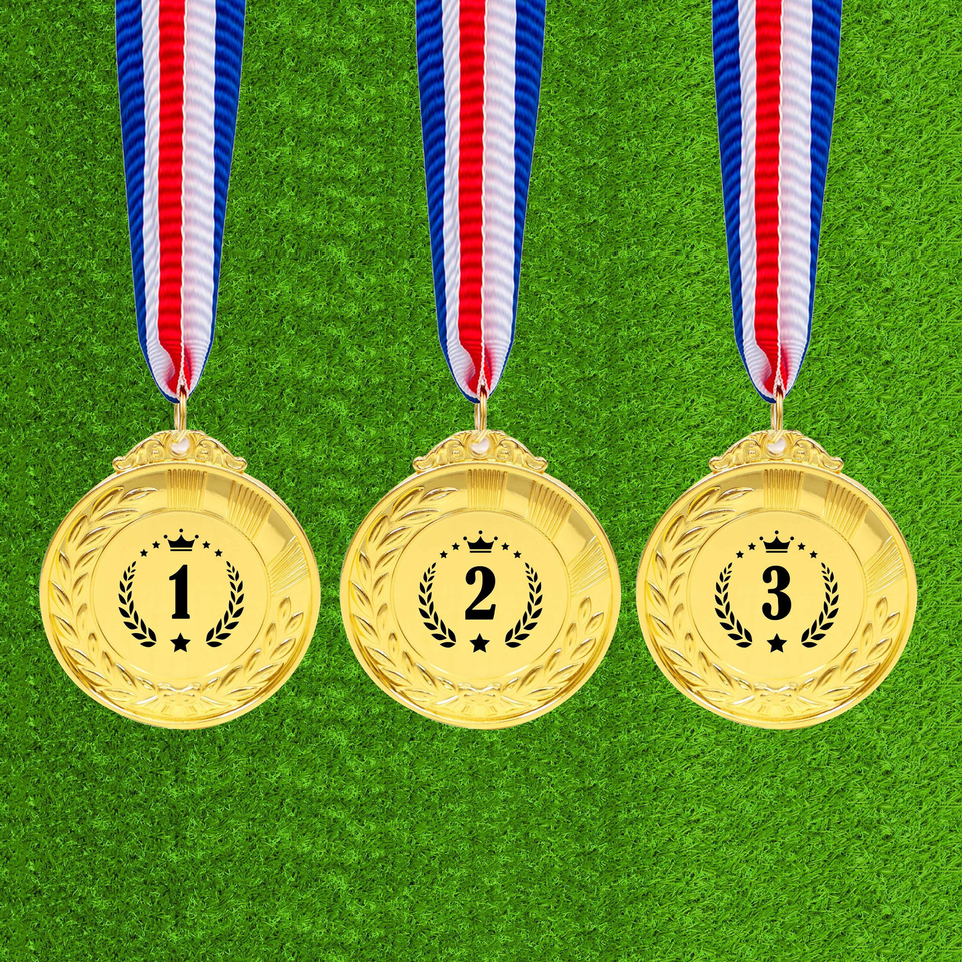 Oro, plata, medallas de bronce. Medalla de premio 3d por 1º, 2º