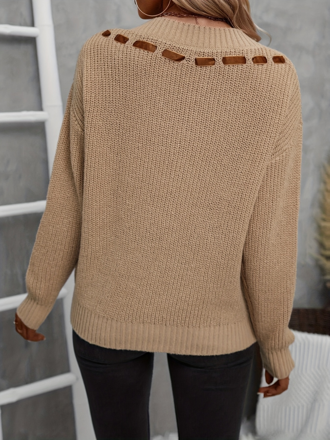 Suéter De punto De manga larga para Mujer, jersey liso, Moda