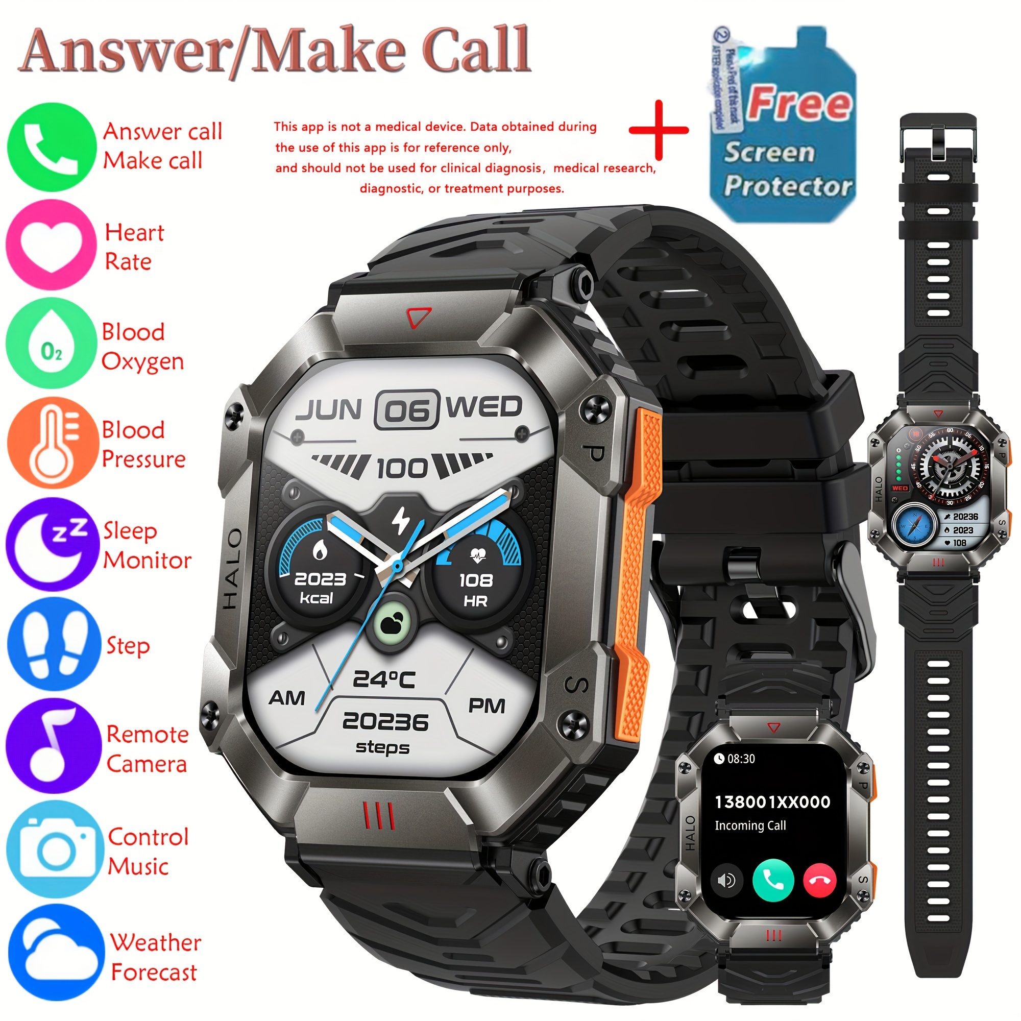 New Fashion Business Men's Smart Watch Wireless Call (make - Temu