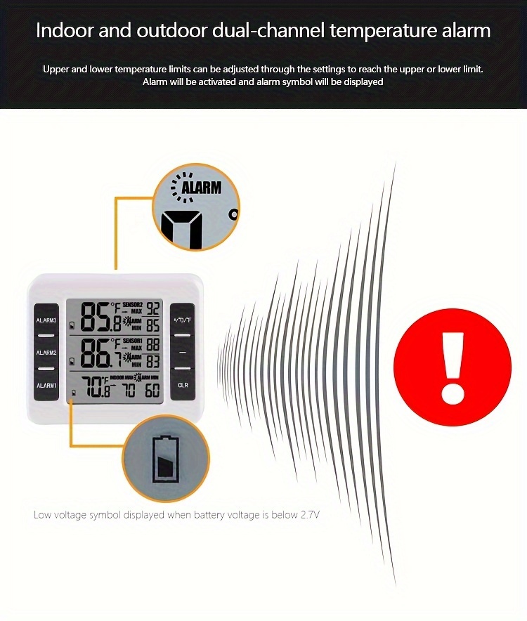 1 Indoor And Outdoor Thermometer With Upper And Lower Limit - Temu