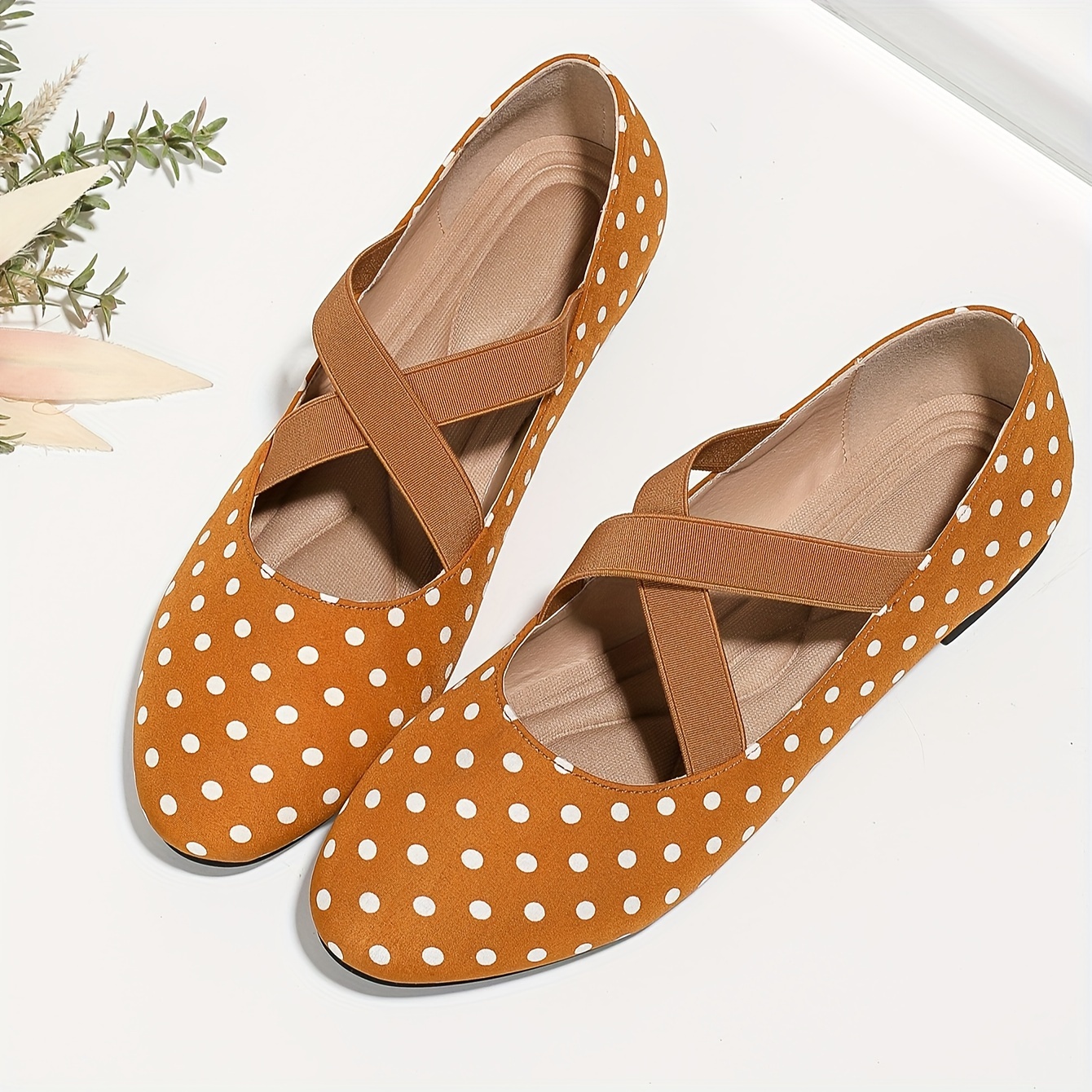 Women's Polka Dot Flat Shoes Comfy Elastic Crisscross Band - Temu