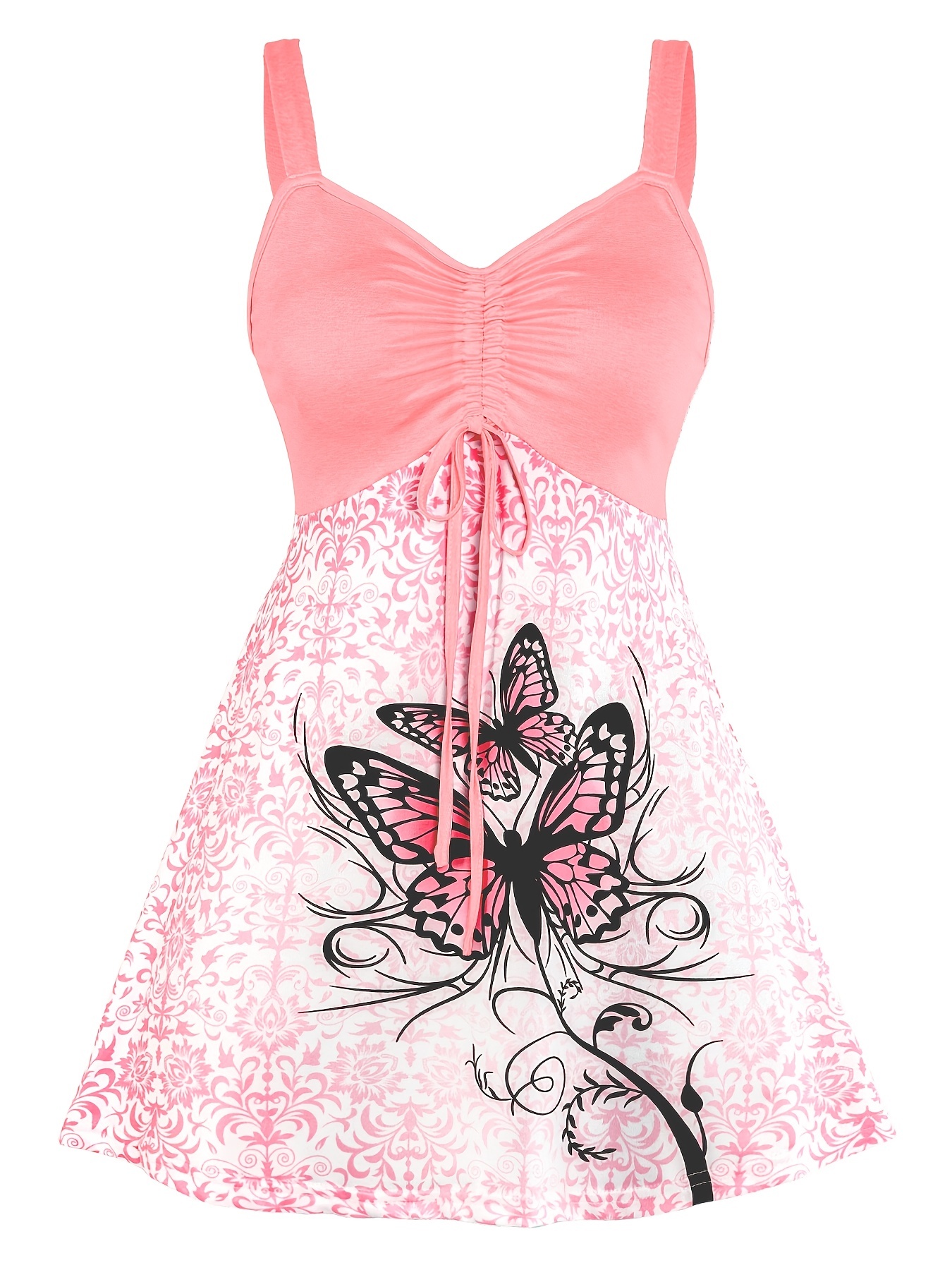 Butterfly Print Drawstring Dress Elegant Sleeveless Ruched - Temu