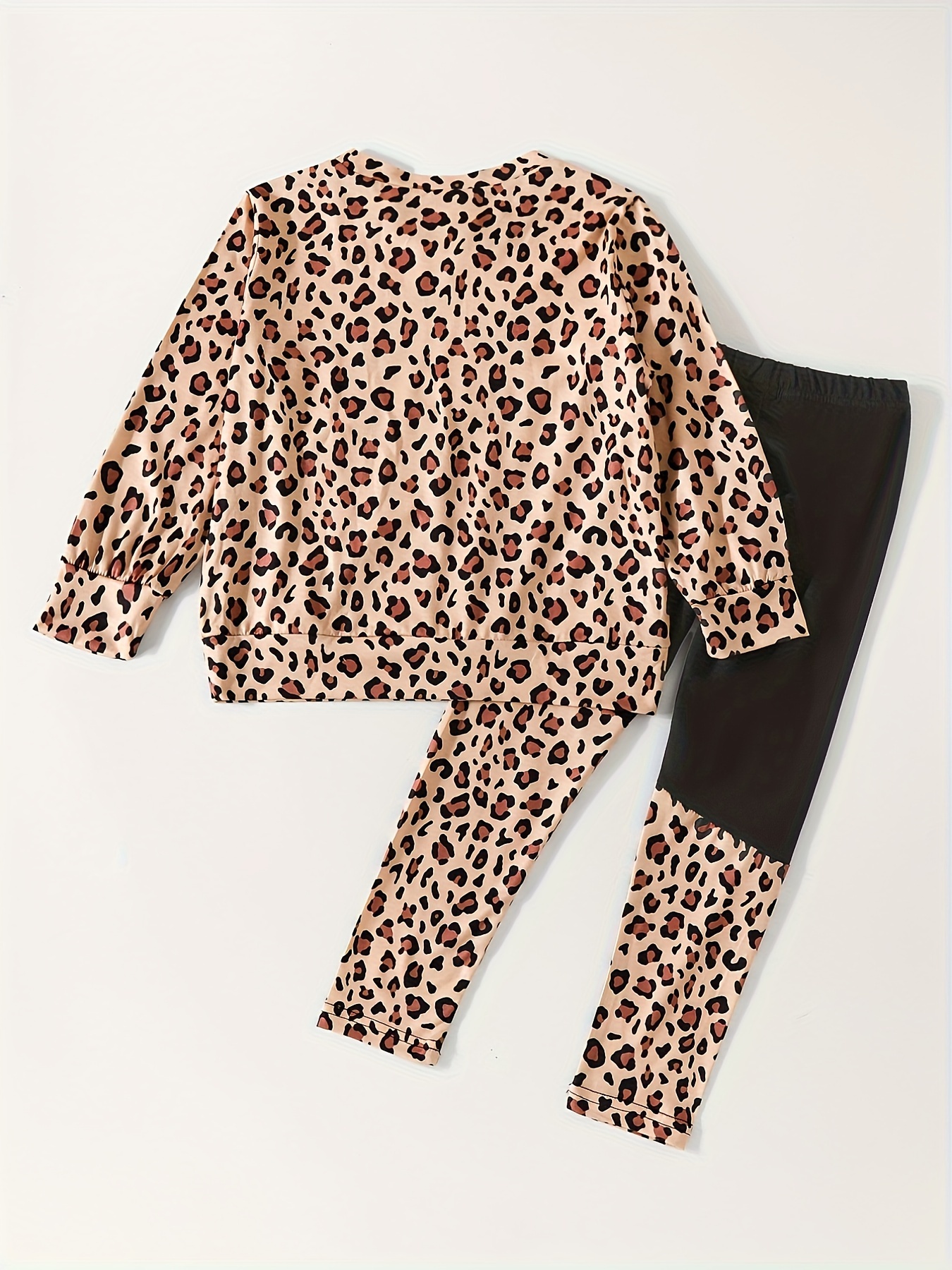 Girl's Leopard Pattern Outfit Sweatshirt Leggings Set Lovely - Temu