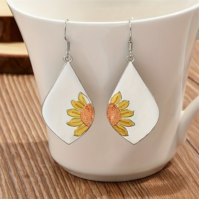 Boho Sunflower Pendant Earrings - 2pcs Pair