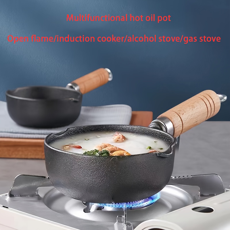 1pc, Pre-seasoned Cast Iron Pan, Fryer, Household Multifunctional Soup Pot,  Pan, Uncoated Pan, Omelette Pan, Iron Oil Pouring Pan, Breakfast Tool, K