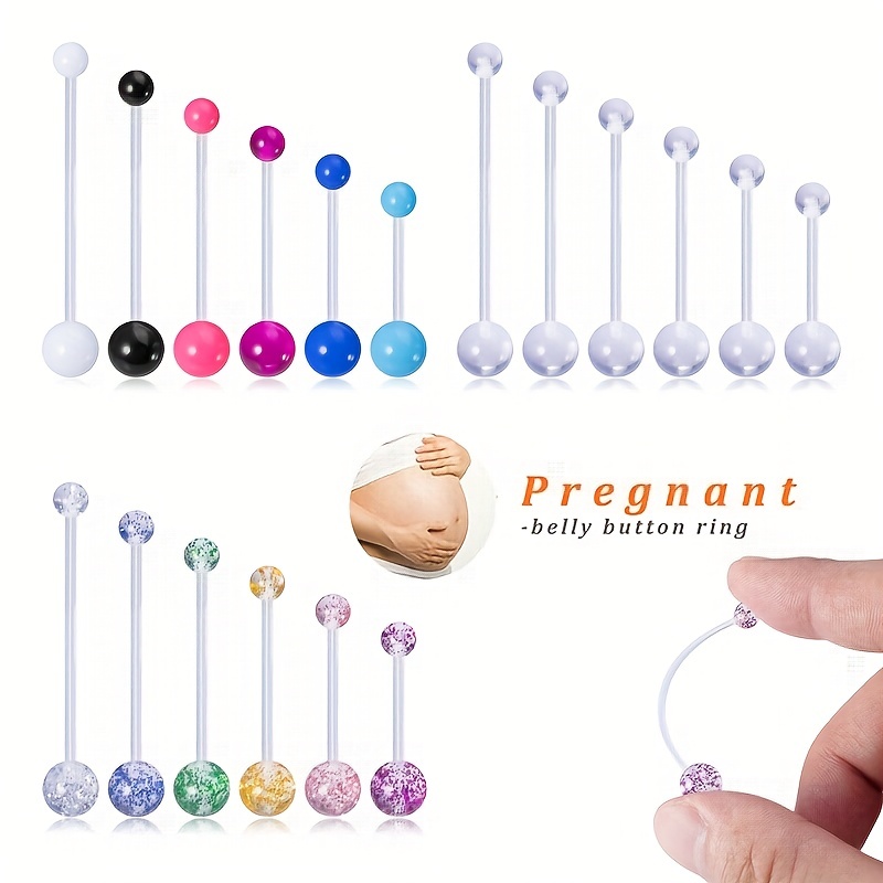 6pcs Acrylic Long Bar Belly Button Rings for Pregnant Women