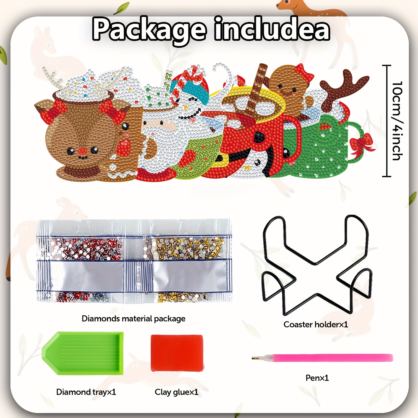 Diamond Painting Coasters With Holder,Diy Christmas Coasters Diamond  Painting Kits For Beginners,Christmas Coaster 