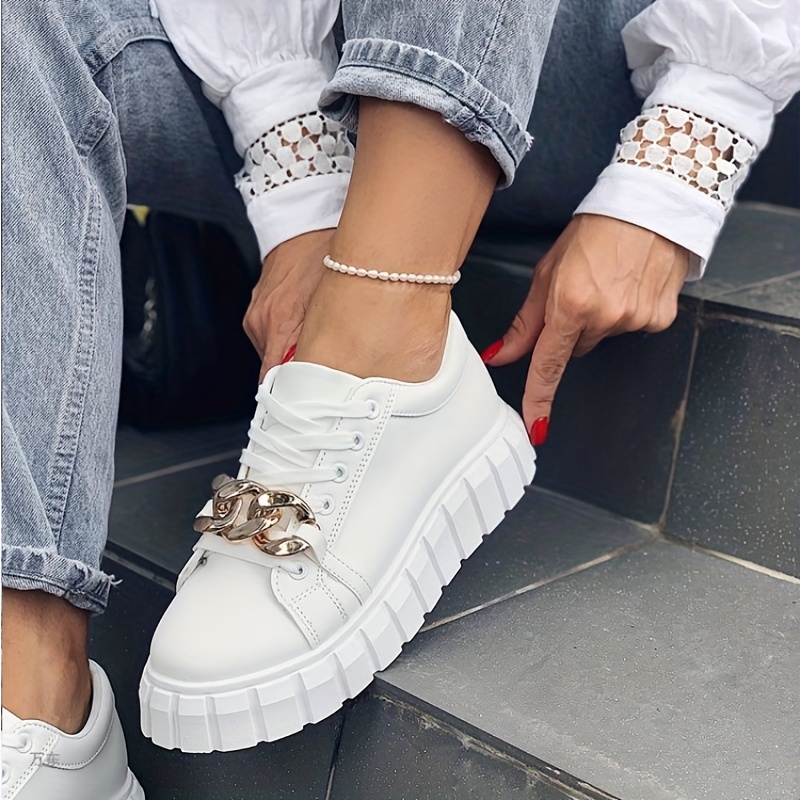 Women's Fashion Platform Sneakers With Chain Decor