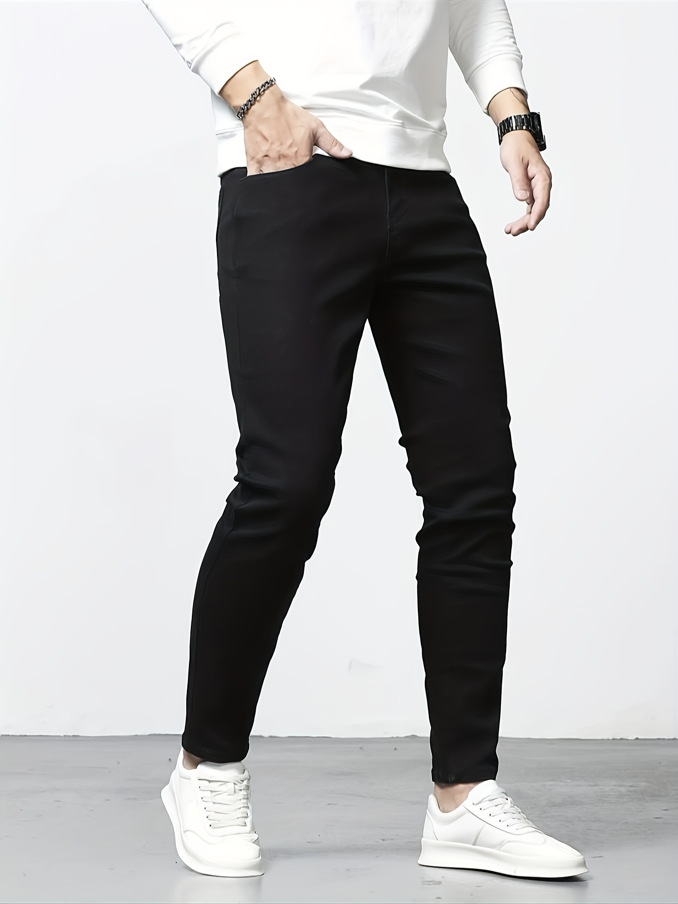  TEGIAS Pantalones de mezclilla elásticos para hombre, pantalones  de trabajo clásicos con bolsillos, pantalones casuales, Negro - : Ropa,  Zapatos y Joyería