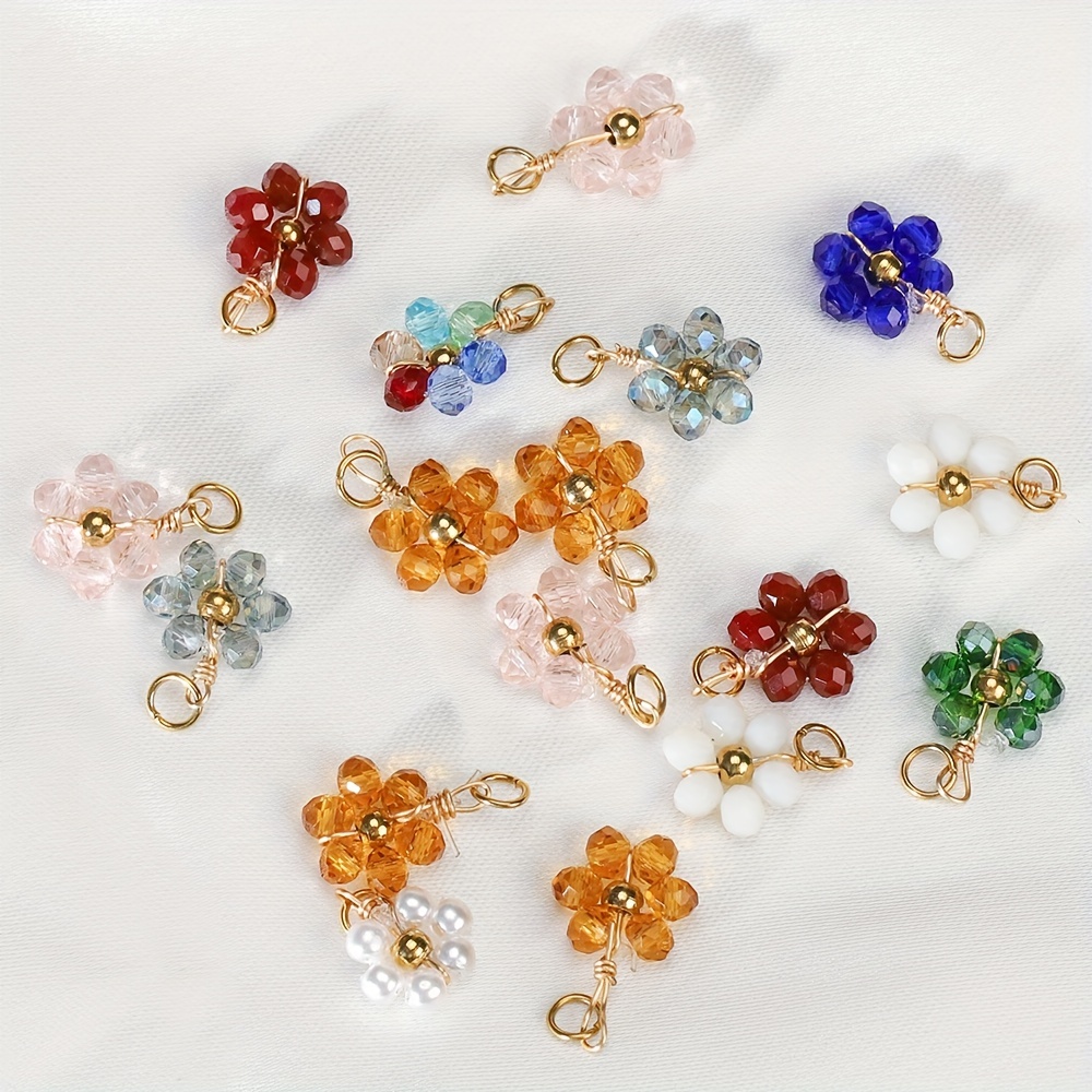 20pcs Stainless Steel Creative Elegant Flower Crystal Beads Charms Fashion  For Dangle Earrings Necklace Bracelet Jewelry Making DIY Color Charms