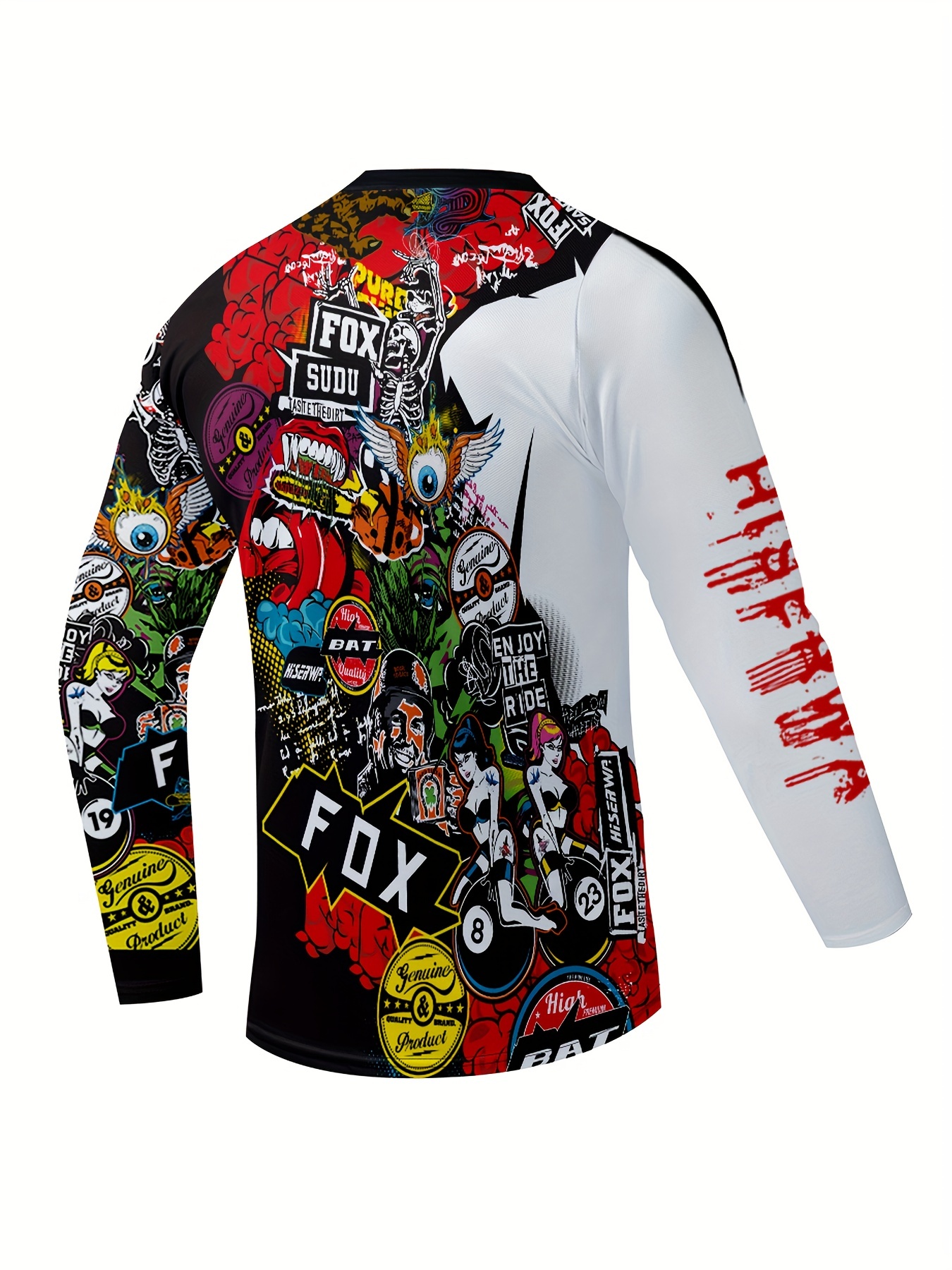 Men's Collage Style Cycling Jersey, Bike Jersey, Quick Dry Breathable Moisture Wicking Loose Long Sleeve MTB Shirt for Downhill Biking Riding