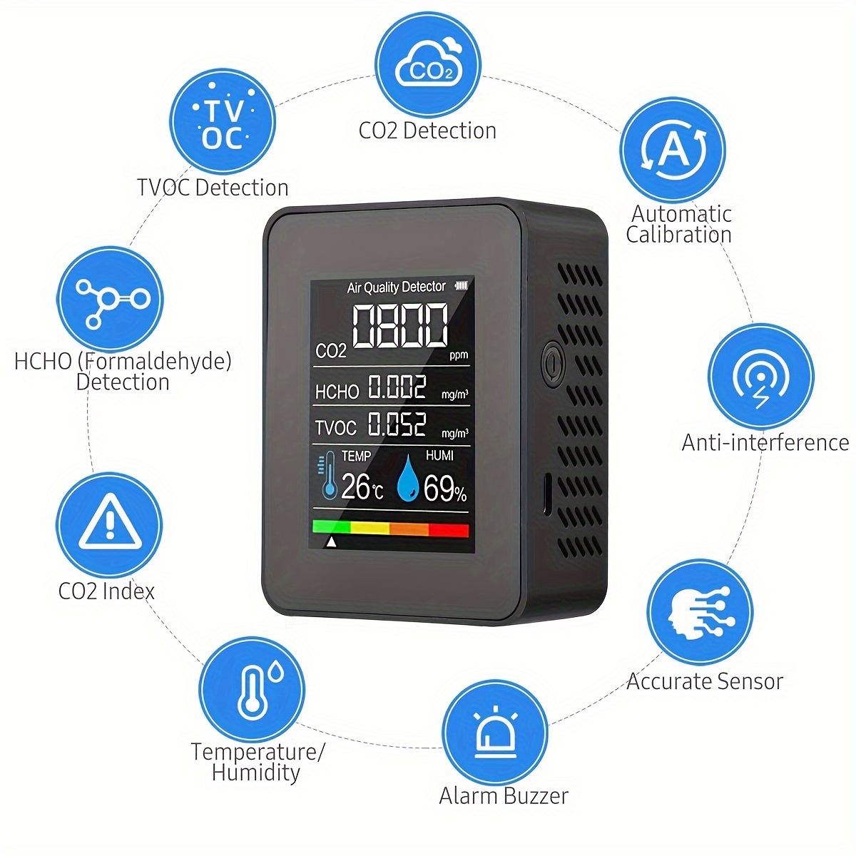 Monitor de calidad del aire, detector láser PM 2.5/PM 10, sensor de medidor  de contaminación, probador de partículas de polvo recargable con