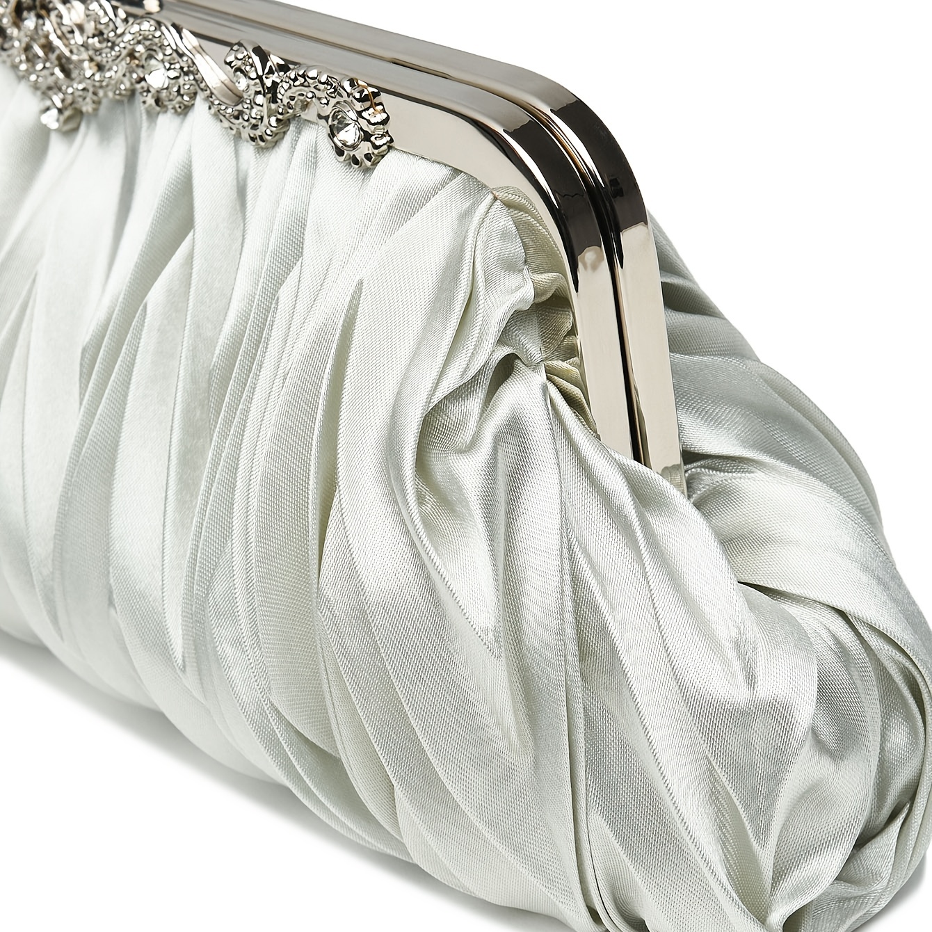 Rhinestone Ruched Clutch Purse with Chain for Party
