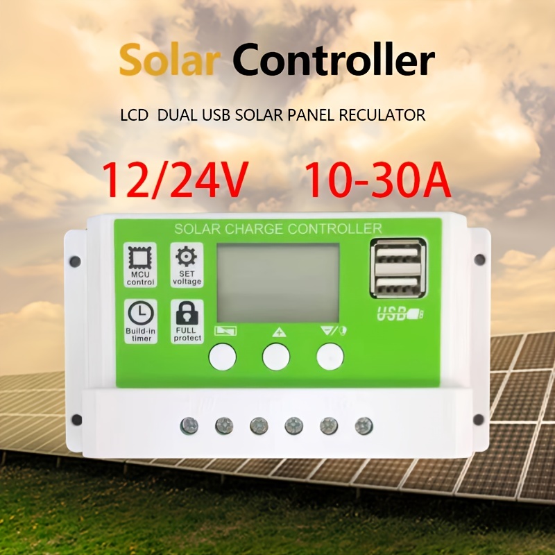 1 Set 30amp Controlador Carga Solar Doble Usb Pantalla Lcd - Temu