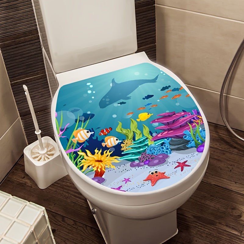 Fantasy Ocean Coral Fish Bathroom Sticker, Toilet Home Decor Wall