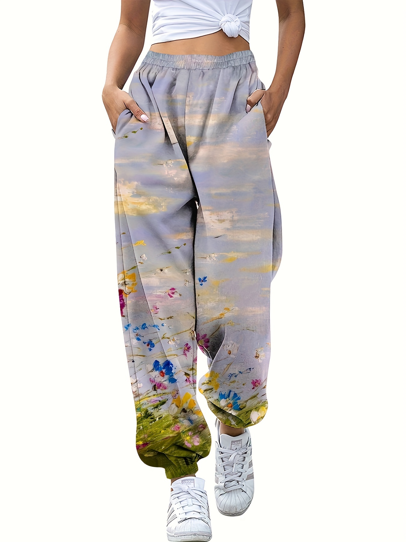 Elastic Waist Flora Print Pants Girls Casual Lightweight - Temu