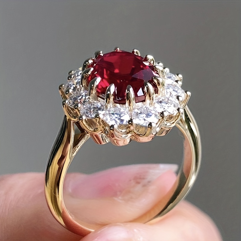 

Elegant Promise Ring Plated Inlaid Scarlet Zircon Engagement Wedding Ring For Brides Evening Party Decor Perfect Birthday Gift