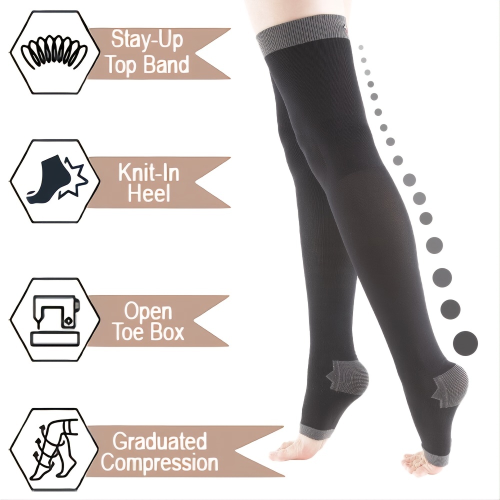 Compression Stockings Middle High 25-35 Graduated Compression Socks Open  Toe Compression Support Hose with Non-Slide Silicone Dot Ideal for Varicose