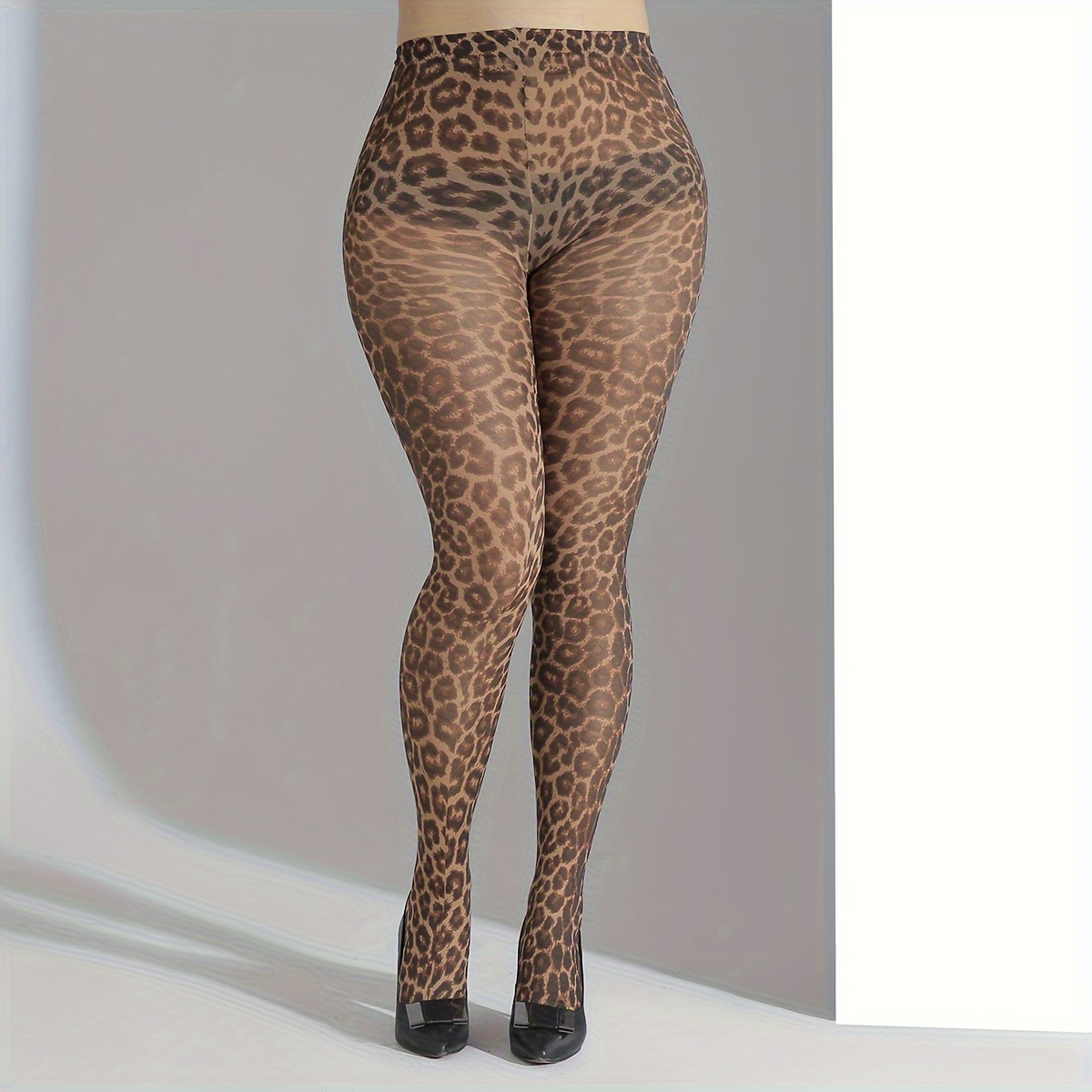 

Elegant Leopard Print High-waist Tights For Women - Stretchy Nylon/spandex , Machine Washable