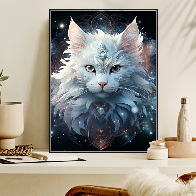 Cute White Cat Silly Animal Diamond Painting Diy Adult - Temu