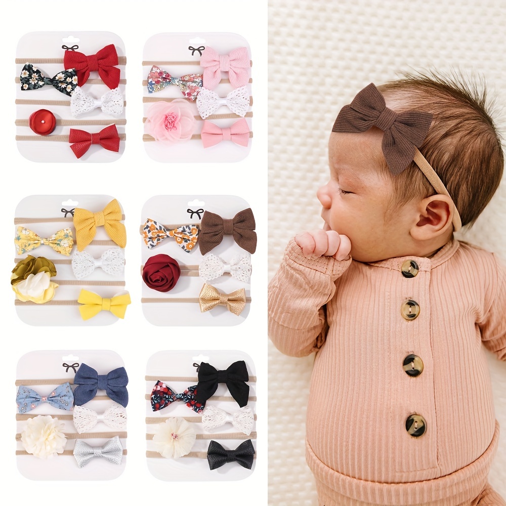 

5pcs Baby Girls Bowknot Flowers Cute Headband Hairband Headwear Princess Hair Accessories, Ideal Choice For Gifts