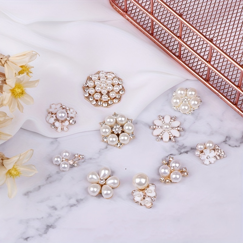 Comprar 10 Uds. Botones de diamantes de imitación de flores y