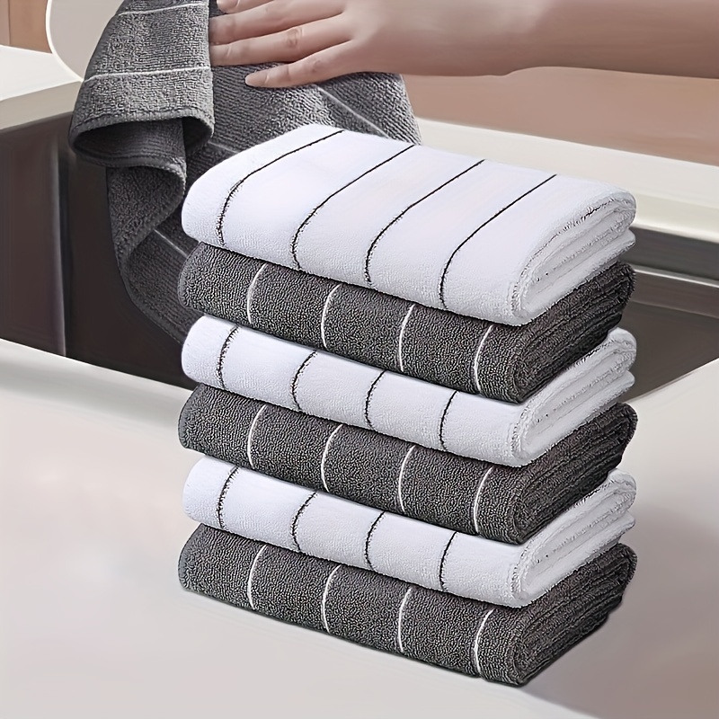 Super Absorbent Microfiber Kitchen Towels - Extra-wide Stripe And Thickened  Gray And White Dish Cloths For Easy Cleaning And Drying - Temu Germany