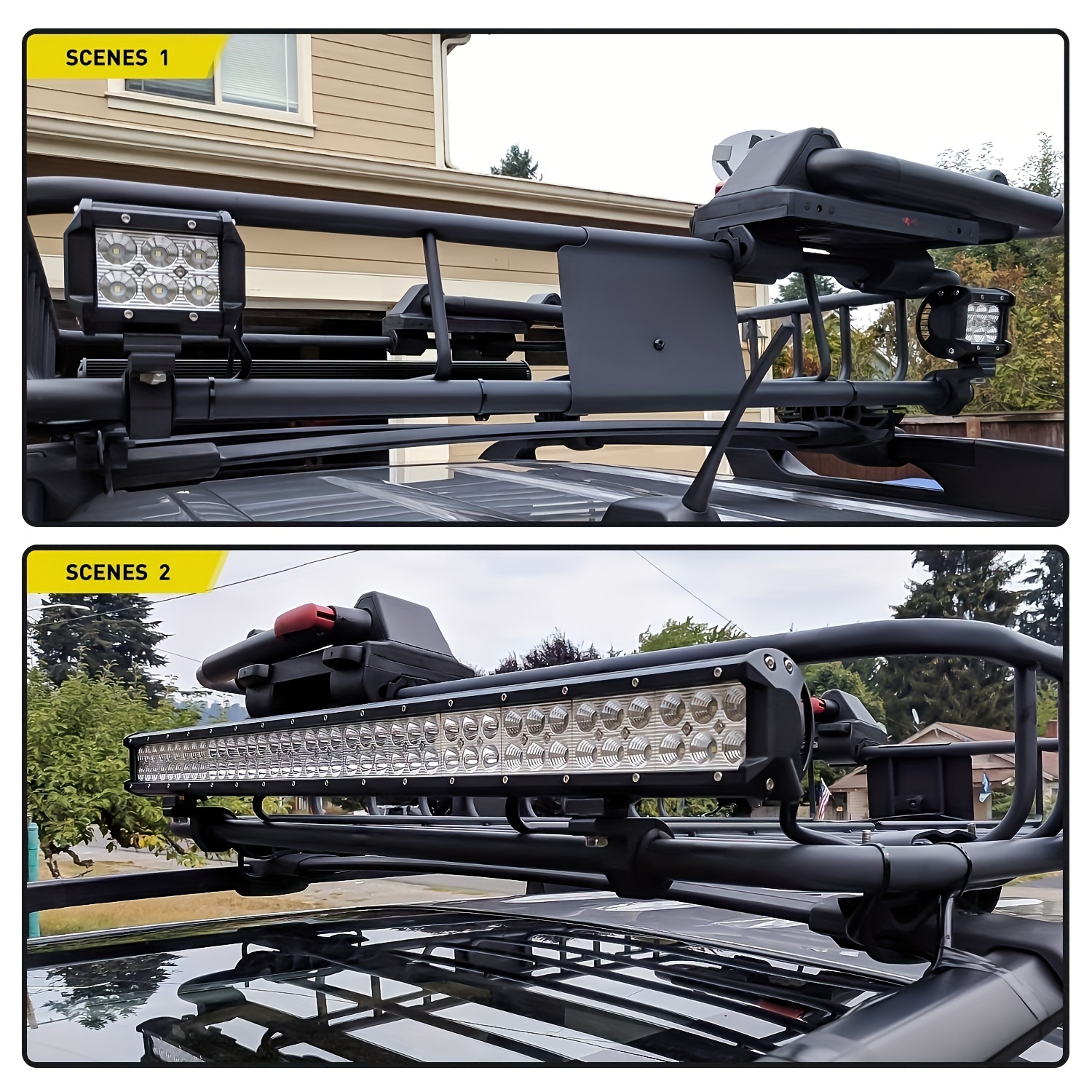 Dropship Combo Led Light Bar On Canopy Roof Rack Brush Bar Grill