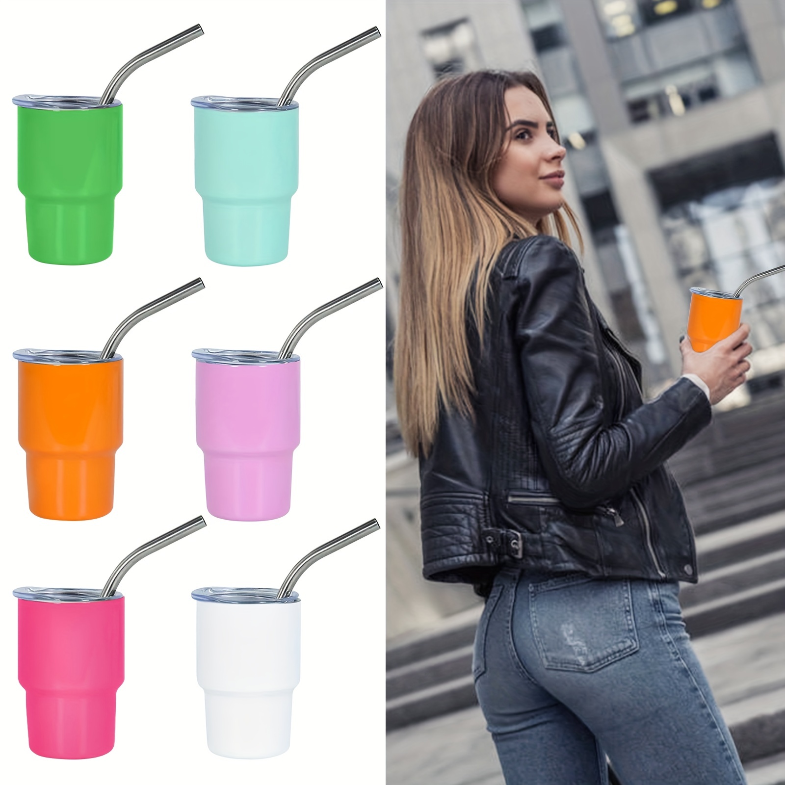 2oz Mini Shot Glasses Tumbler 100pcs Small Wine Tumbler With Straw Solid  Stainless Steel tumbler Mug Double-insulated Water cup - AliExpress