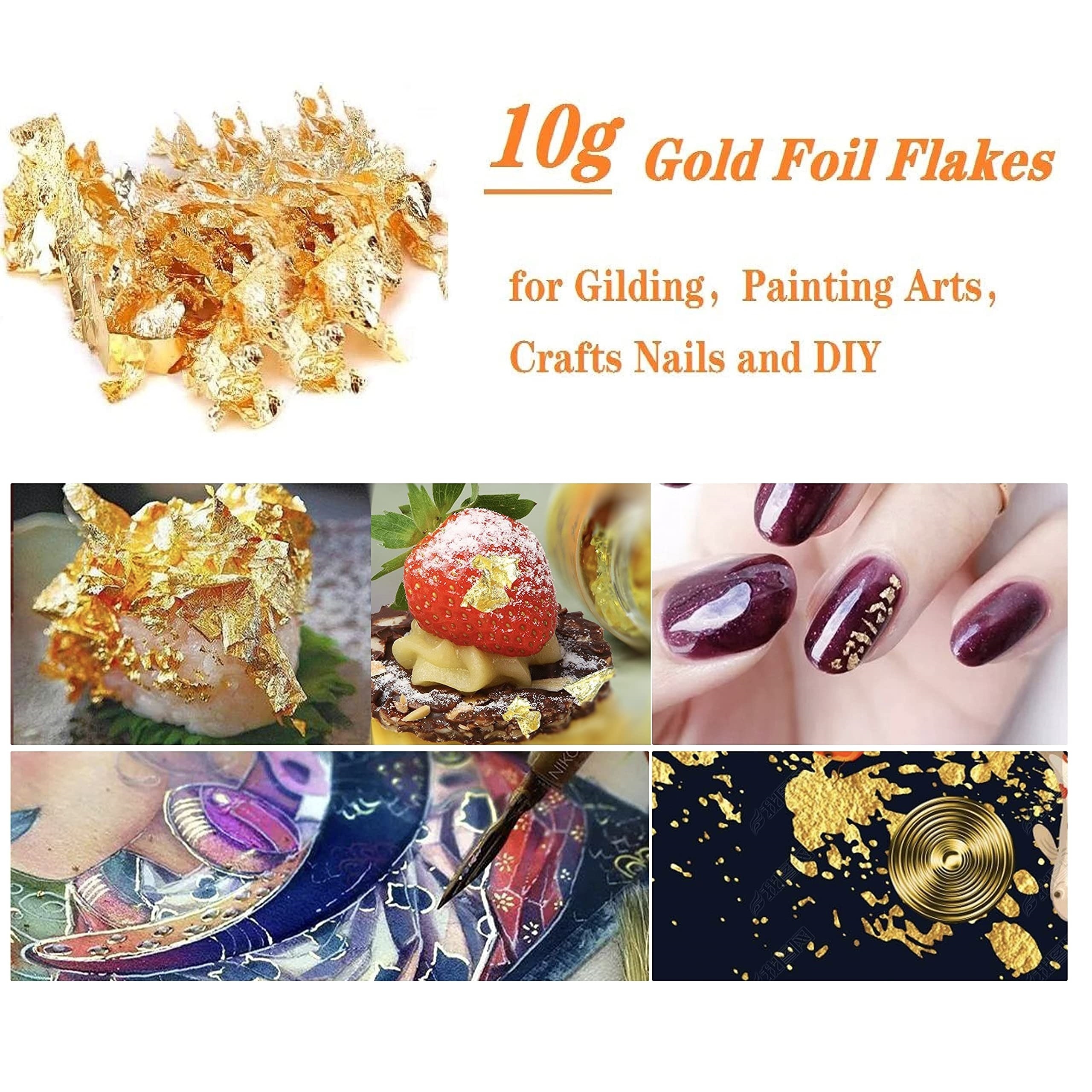 Order UGLS Gold Leaf Flakes-Gold Flakes for Crafts and Arts, Nails, Resin,  Glitter, Gilding, Paintings, 5gm/Bottle (Gold) Online From Unique Gold  Leafing Studio,Jaipur