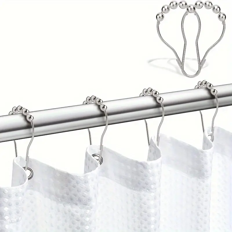 Shower Curtain Ring Hook With Roller Ball Rustproof Metal - Temu