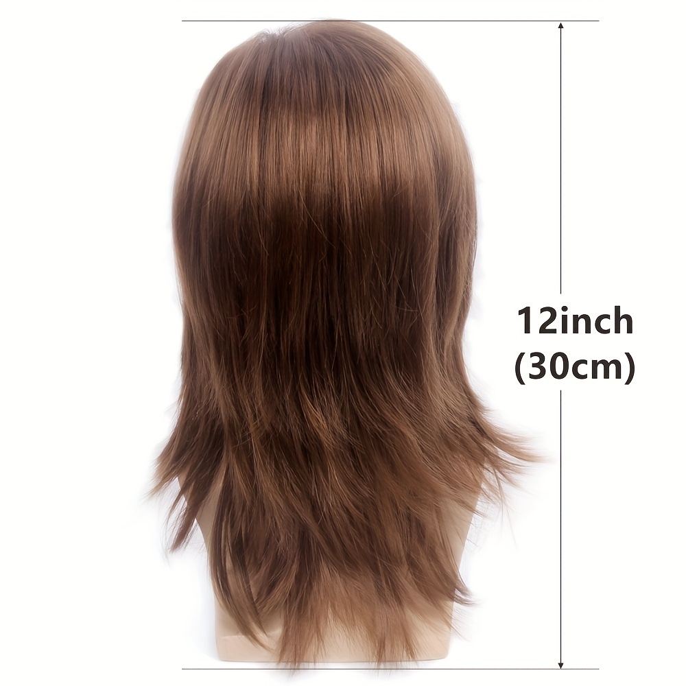 Mens Brown Straight Middle Length Wig Synthetic Hair Cosplay