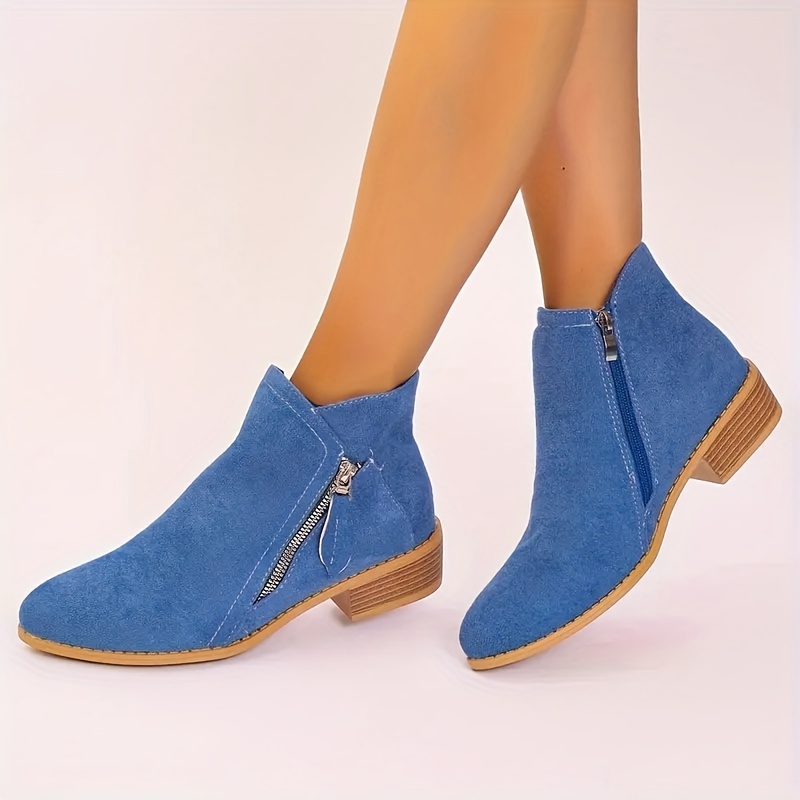 women s chunky low heeled ankle boots solid color side