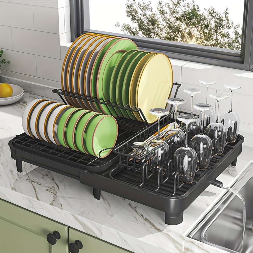 1pc Dish Drying Rack, Space-Saving Dish Drain Rack For Kitchen Counter,  Durable Metal Kitchen Drying Rack With Cutlery Holder, Dishes, Knives,  Spoons