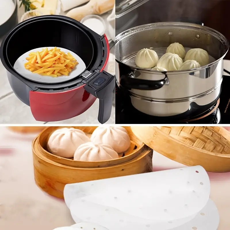 200 400pcs White Air Fryer Liners Vancens 9 Inch Bamboo Steamer Liners  Premium Perforated Parchment Paper Sheets Non Stick Basket Mat Perfect For  5 3 5 8 Qt Air Fryers Steaming Baking Cooking - Industrial & Commercial -  Temu